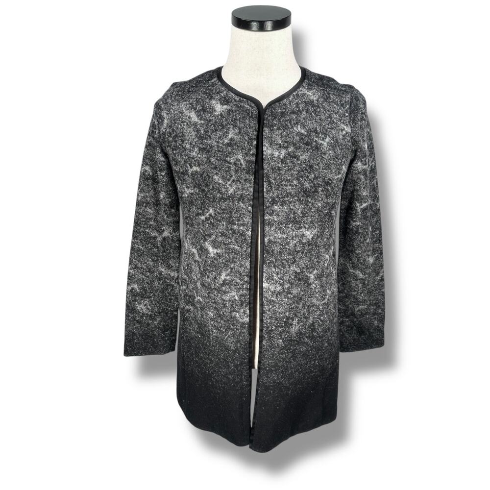 Eileen Fisher Felted Wool Sprinkle Open Front Jacket Women’s XS Gray Black Ombre